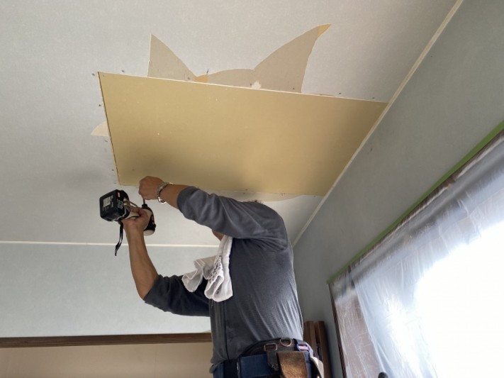 天井雨漏れ部下地ボード・クロス貼り替え工事
