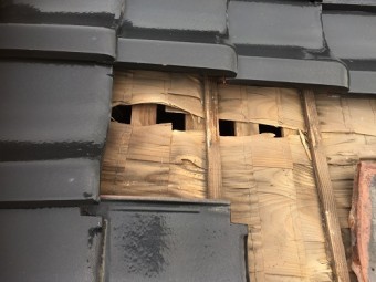 雨漏り箇所 和瓦 下地 ザラ板