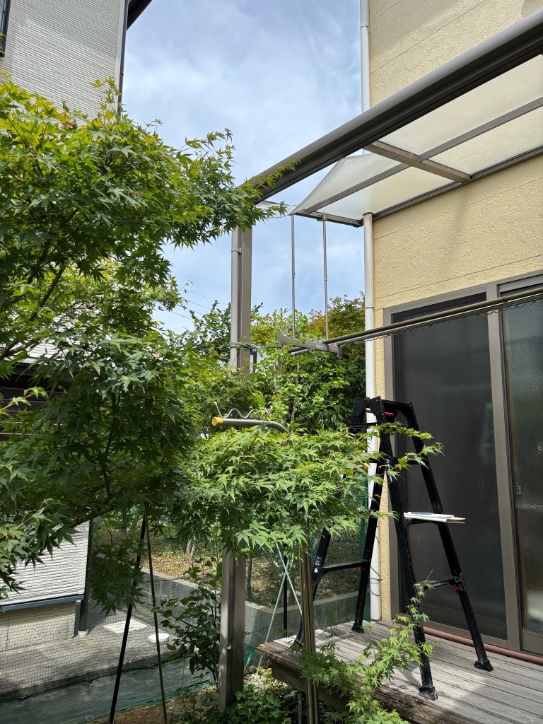 たわみが見えるテラス屋根